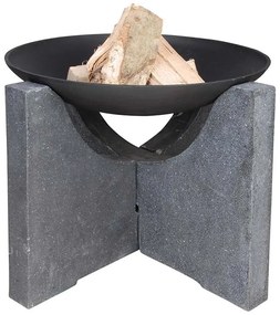 Fém tűzrakó tál, terrazzo gránit állványon, 60 cm átmérőjű