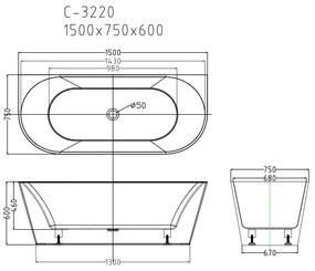 Still szabadon álló fürdőkád 150x75x58 cm