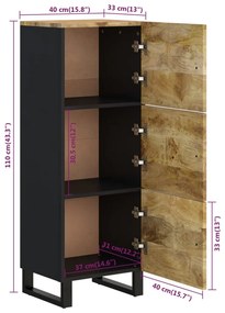 tömör mangófa és vas magasszekrény 3 ajtóval 40x33x110 cm