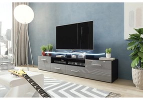 TV asztal + szekrény Blaise (fekete + fényes szürke) (fehér LED világítás). 1058801