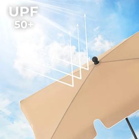 Téglalap alakú napernyő 2 × 1,25 m, UPF 50+ védelem, dönthető, talp nélkül, taupe