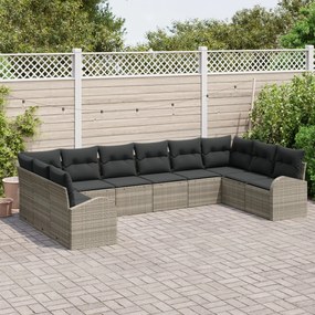 10 db-os kertiszófa szett párnákkal világosszürke poli rattan, 2 üléses kertiszófa tárolóval és párnákkal világosszürke poli rattan