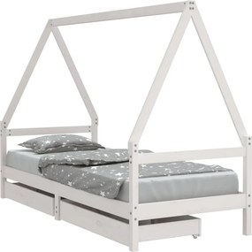 vidaXL fehér tömör fenyőfa gyerekágykeret fiókokkal 90 x 200 cm