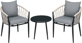 Outsunny 3 részes Kerti Bútor Szett, Kerti Bistro Szett 1 Asztallal, 2 Székkel Párnákkal, Erkély Szett, Terasz Bútor Acélból, Szürke | Aosom