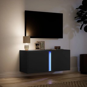 fekete fali TV-szekrény LED-világítással 80x31x35 cm