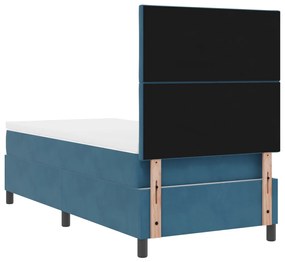 Boxspring Ágy Mattal &amp; LED Sötétkék 90x200 cm Bársony