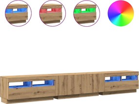vidaXL kézműves tölgy szerelt fa TV-szekrény LED-ekkel 260x35x40 cm