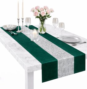 Asztalterítő strasszokkal üveg zöld 40x180 dekoratív matt