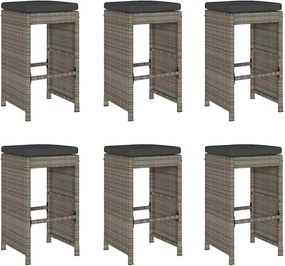 6 db szürke polyrattan kerti bárszék párnával