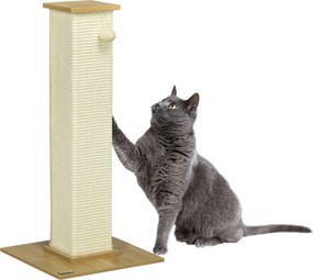 PawHut Kaparófa, 80 cm, Macskák számára játék labdával, Zsinegkaparó, Macska kaparófelülettel, Macskabútor, Tölgy+Krémfehér | Aosom