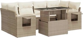 vidaXL 7 részes bézs polyrattan kerti ülőgarnitúra párnákkal