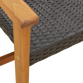 2 db fekete polyrattan és akácfa kerti szék