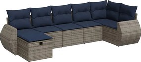 vidaXL 7 részes szürke polyrattan kerti ülőgarnitúra párnákkal