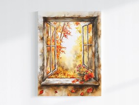 Vászonkép Canvas Dekoráció Ablak Kilátás Fa Ősz Virágok 75x100