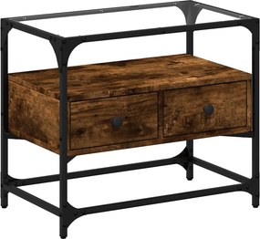 vidaXL füstös tölgy szerelt fa TV-szekrény üveglappal 60 x 35 x 51 cm