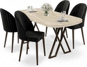 Kaye étkezőgarnitúra, travertin-fekete, 168 cm – TR240CHR2823