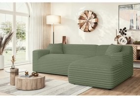 Zöld kordbársony sarokkanapé (jobb oldali-heverő résszel) Martin – Ropez