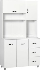 HOMCOM Modern Konyhai Kamra Konyhaszekrény 3 Fiókkal, 4 Ajtóval és Állítható Polcokkal - Segédbútor Étkezőhöz és Nappaliba 100x39.5x183.5 cm Fehér | A