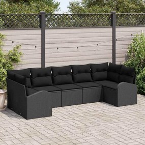 vidaXL Kerti Kanapé Szett párnával 7 pcs Fekete Poly Rattan