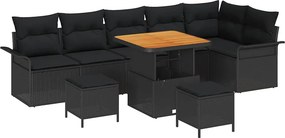 vidaXL Kerti Kanapé Szett párnával 9 pcs Fekete polirattan
