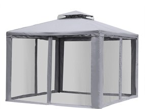 Outsunny Pavilon Két Réteges Tetővel, Körülbelül 3x3 m Vízálló Téli Pavilon Szúnyoghálóval, Oldalsó Panelek, Fém Kertipavilon, Kerthez, Teraszhoz, Vil