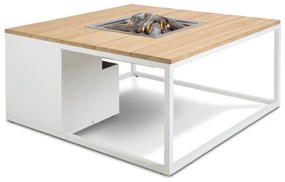 COSI gázkandallóval ellátott asztal - Cosiloft 100 típus, fehér váz / teakfa tetejű