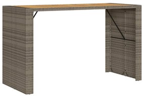 szürke polyrattan kerti bárasztal akácfa lappal 185x80x110 cm