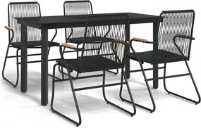 vidaXL 5 részes fekete PVC rattan kerti étkezőgarnitúra