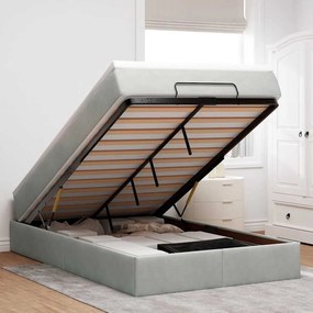 világosszürke bársony ottomán ágy matraccal 120x190 cm