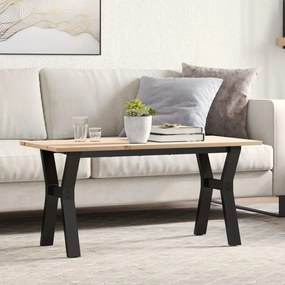 tömör fenyőfa és öntöttvas dohányzóasztal Y-vázzal 100x50x45 cm