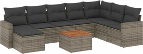 vidaXL 9 részes szürke polyrattan kerti ülőgarnitúra párnákkal