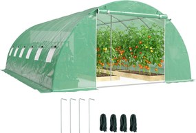 Outsunny kültéri alagút üvegház 6 x 4 x 2 m – 2 merevítő rúddal, feltekerhető ajtókkal, hálós ablakokkal, PE takaróval és horganyzott acél vázzal, UV-