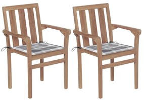 vidaXL 2 db tömör tíkfa kerti szék szürke kockás párnákkal