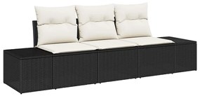 vidaXL Kanapé Szett párnával 3 pcs Fekete polirattan