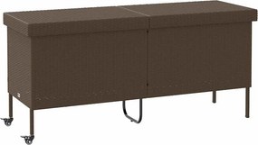 Barna Polyrattan Kerti Tárolóláda Kerekekkel 160X55X75 Cm