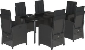 vidaXL 7 részes fekete polyrattan kerti étkezőgarnitúra párnával