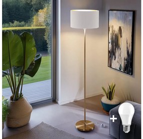 Polux LED állólámpa TUNJA 1xE27/20W/230V átm. 38 cm arany/fehér 1xSA2189+1xEG32482