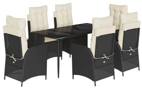vidaXL 7 részes fekete polyrattan kerti étkezőgarnitúra párnával
