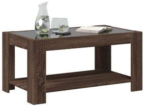 Barna tölgy szerelt fa dohányzóasztal LED-del 93 x 53 x 45 cm