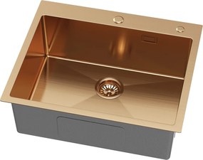Erga HD, 1 kamrás acél mosogató 600x500x210 mm mosószer adagolóval, rózsaszín arany, ERG-MLS-HD6050Z