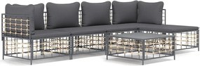 vidaXL 6 részes antracitszürke polyrattan kerti ülőgarnitúra párnákkal