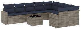 10 részes szürke polyrattan kerti ülőgarnitúra párnával