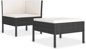 vidaXL 2 részes fekete polyrattan kerti bútorszett párnákkal