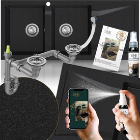 Gránit mosogató 2 kamrás csepegtetővel 120x50 +szifon