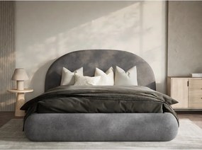 Szürke kárpitozott ágyneműtartós franciaágy ágyráccsal 140x200 cm Maumere – Maison de Rêve