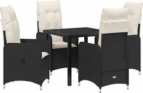 vidaXL Kert étkező szett párnával 5 pcs Fekete polirattan