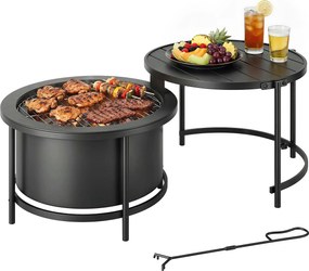 Outsunny kerek tűzrakó tál 66 x 63 x 41 cm – grillezőrács, tűzkapa, fedél és állvány kertre, erkélyre, teraszra, kültéri grillezéshez | Aosom