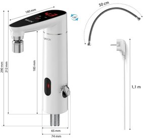 Érintős vízmelegítő LED kijelzővel, 3000W/230V, IPX4, fehér