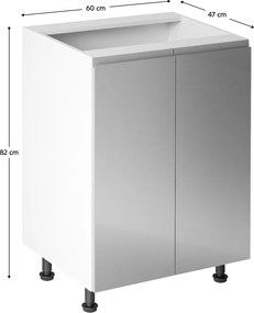 Alsószekrény, fehér/szürke extra magasfényű, AURORA D602F