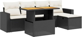 vidaXL 6 részes fekete polyrattan kerti ülőgarnitúra párnákkal